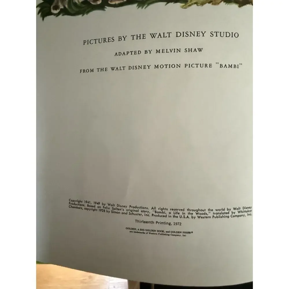 Walt Disney's Bambi A Golden Book Large Format 1972 Printing HC Vtg